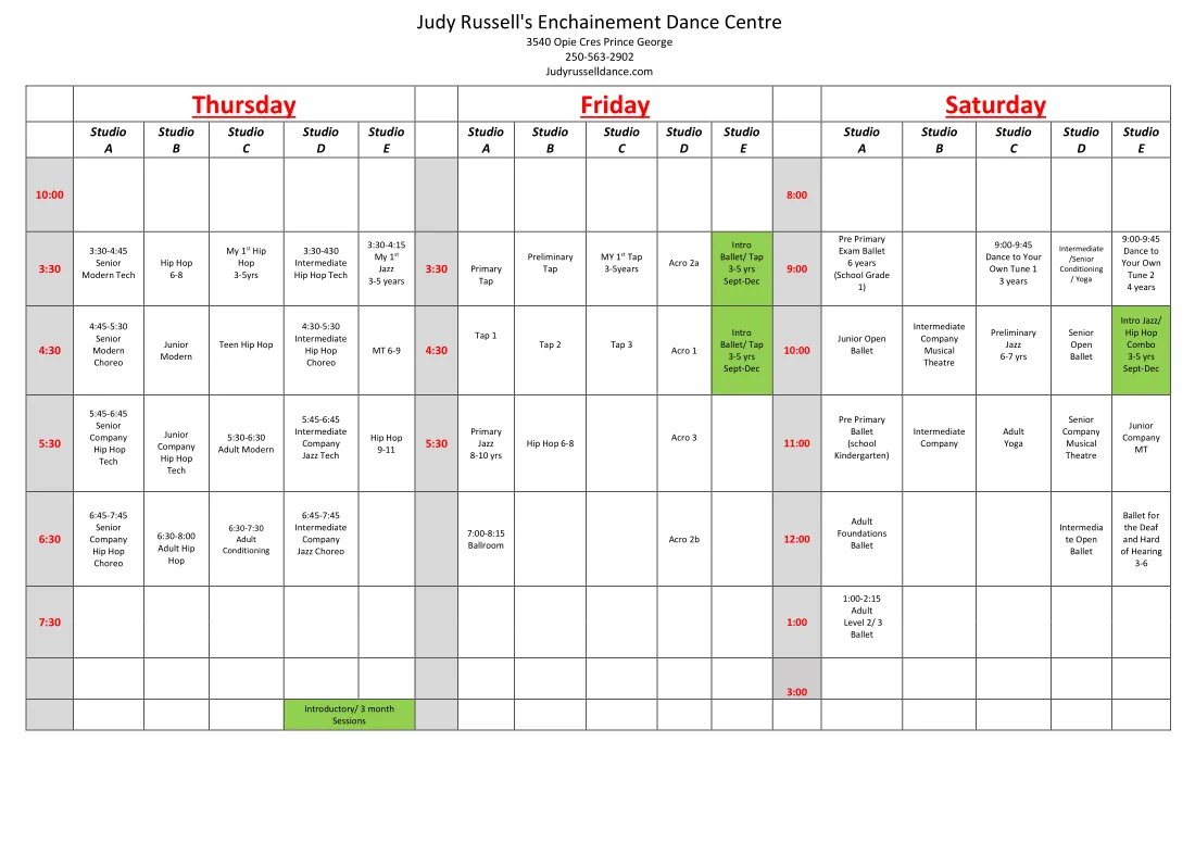 Calendar – Judy Russell's Enchainement Dance Centre